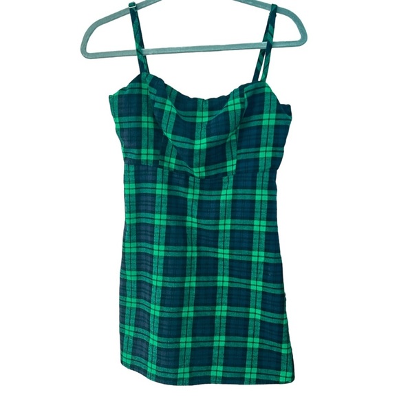 Wild Honey Plaid Flannel Mini Dress Green Navy Size Small - Picture 3 of 8